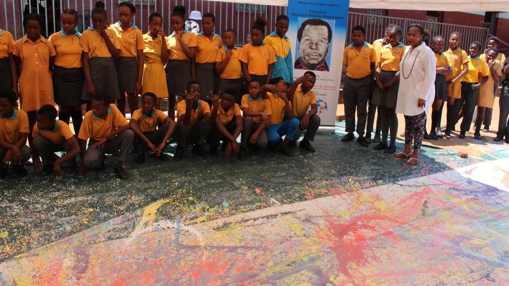 School children in uniform at an Eclectic Opulence community arts programme